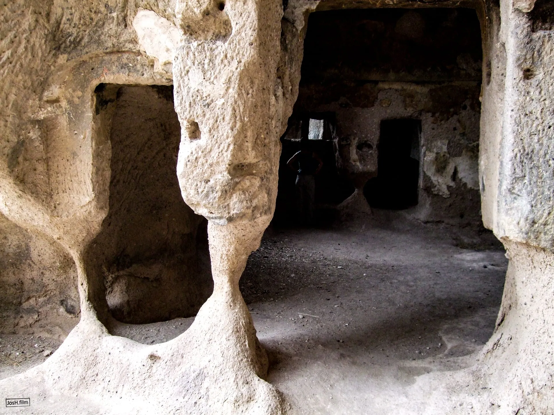 Rock-cut rooms and passages inside Selime Monastery