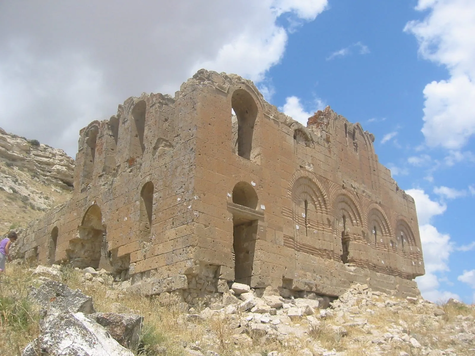 The stone-and-brick façade of the Çanlı Church near Akhisar village